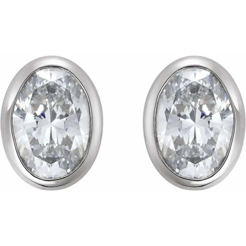 Rayon de Garonne, Natural Diamond Oval Bezel Stud Earrings
