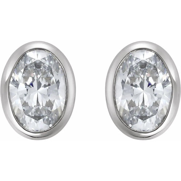 Rayon de Garonne, Natural Diamond Oval Bezel Stud Earrings