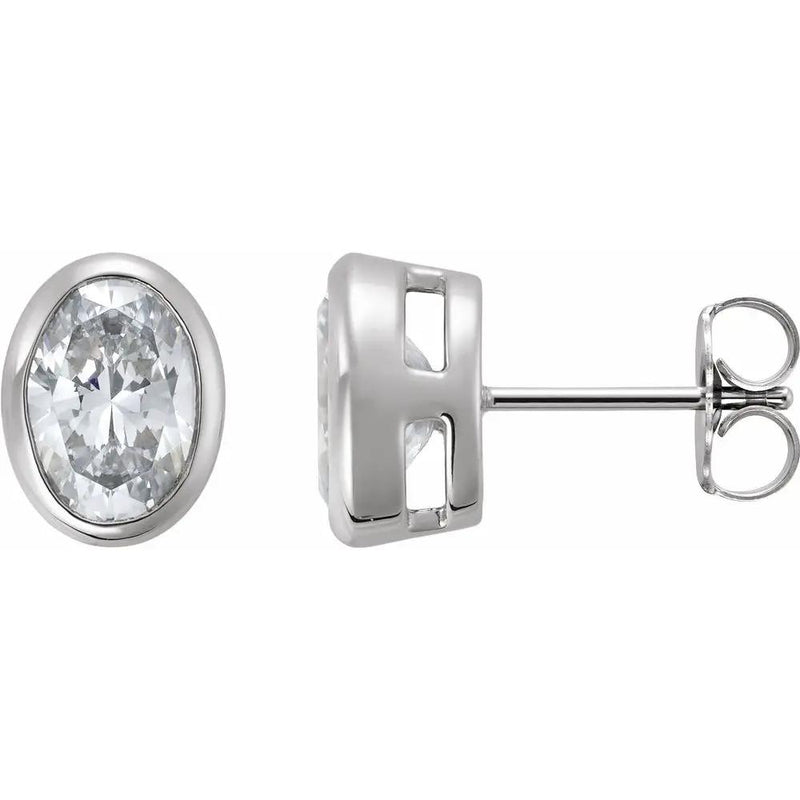 Rayon de Garonne, Natural Diamond Oval Bezel Stud Earrings