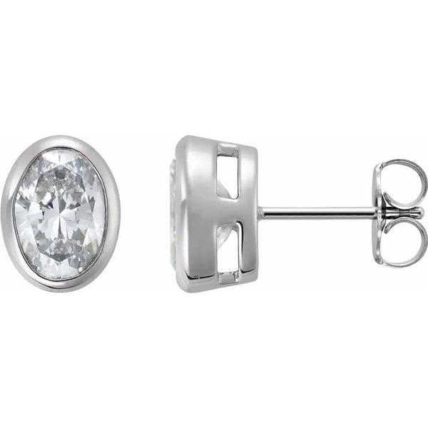 Rayon de Garonne, Natural Diamond Oval Bezel Stud Earrings