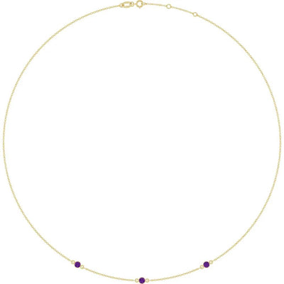 Ricochet sur Luzège, Three Stone Amethyst Bezel Station Necklace