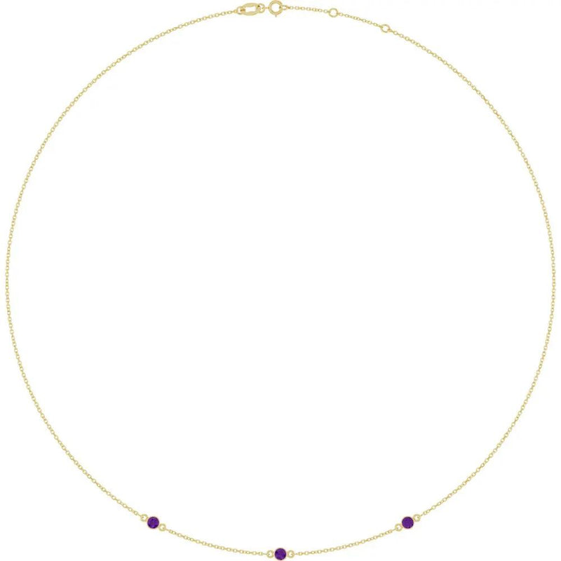 Ricochet sur Luzège, Three Stone Amethyst Bezel Station Necklace