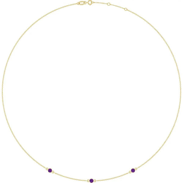 Ricochet sur Luzège, Three Stone Amethyst Bezel Station Necklace