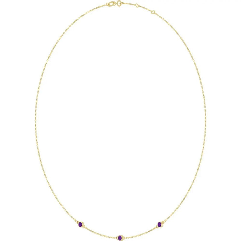 Ricochet sur Luzège, Three Stone Amethyst Bezel Station Necklace