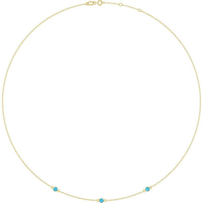 Ricochet sur Luzège, Three Stone Aquamarine Bezel Station Necklace