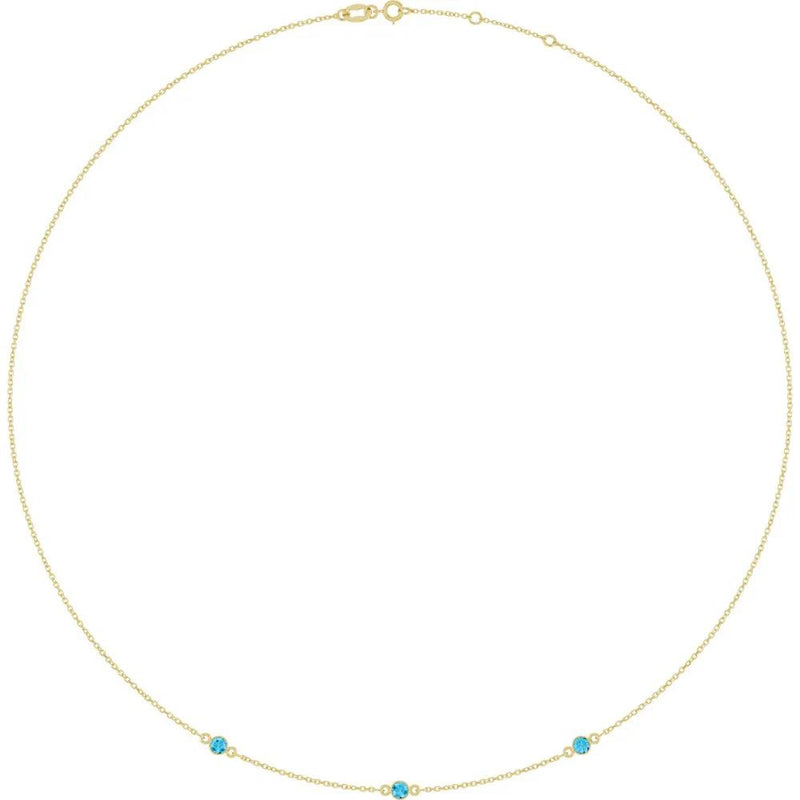 Ricochet sur Luzège, Three Stone Aquamarine Bezel Station Necklace