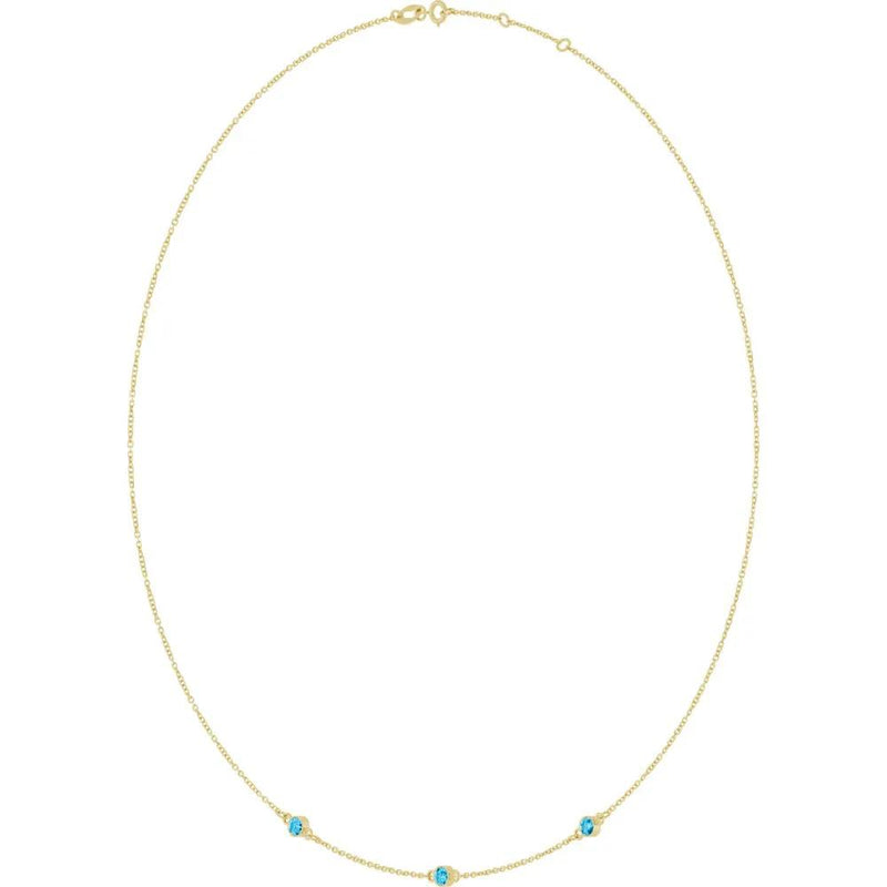 Ricochet sur Luzège, Three Stone Aquamarine Bezel Station Necklace
