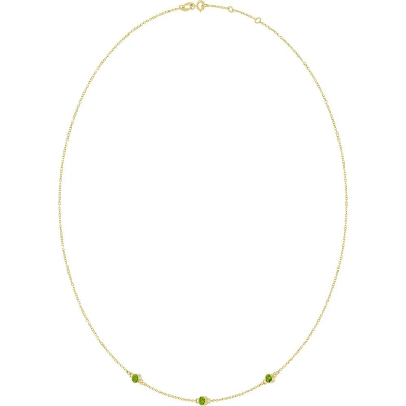 Rosée de Montmartre, Three Stone Peridot Bezel Station Necklace