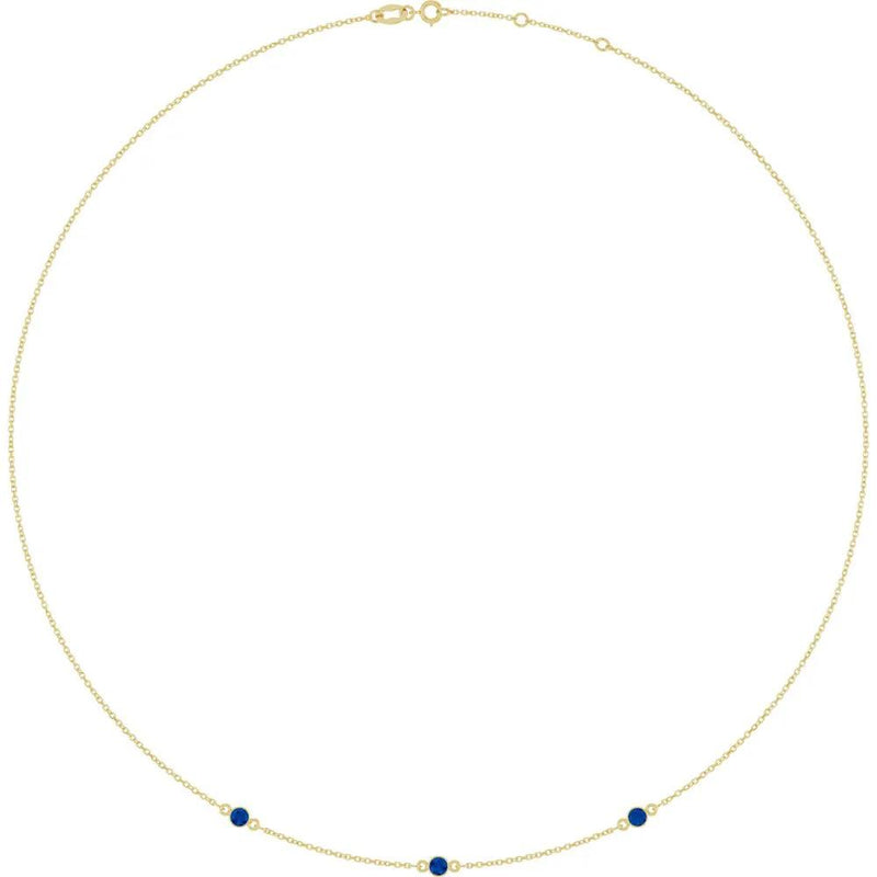 Rosée de Montmartre, Lab Grown Blue Sapphire Bezel Station Necklace