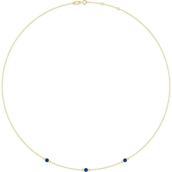 Rosée de Montmartre, Lab Grown Blue Sapphire Bezel Station Necklace