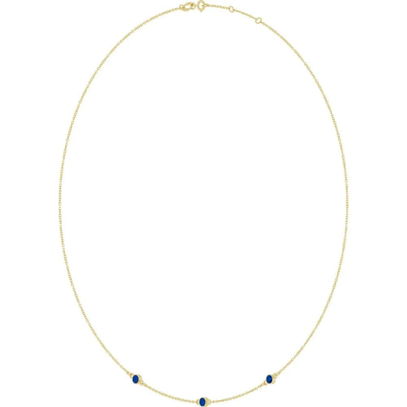 Rosée de Montmartre, Lab Grown Blue Sapphire Bezel Station Necklace