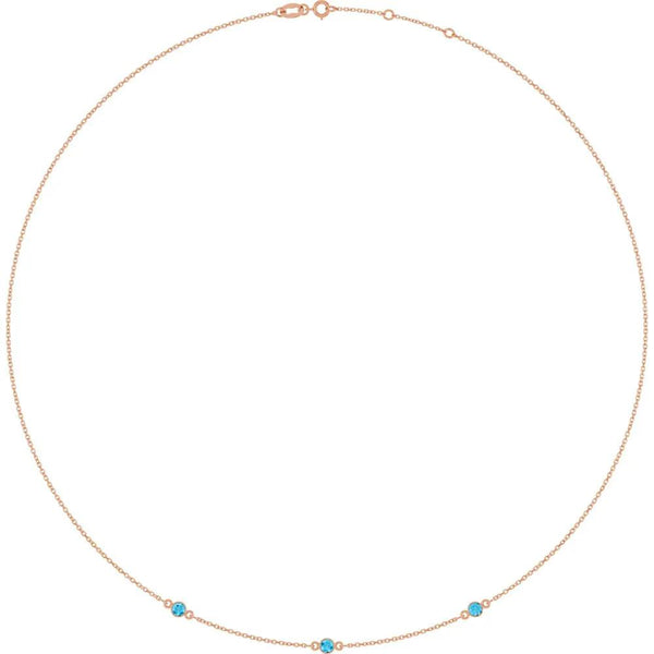 Ricochet sur Luzège, Three Stone Aquamarine Bezel Station Necklace