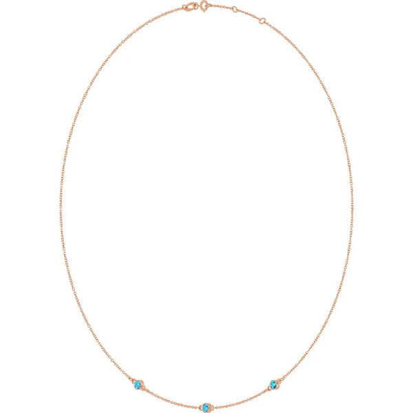 Ricochet sur Luzège, Three Stone Aquamarine Bezel Station Necklace