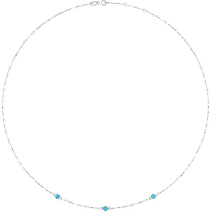 Ricochet sur Luzège, Three Stone Aquamarine Bezel Station Necklace