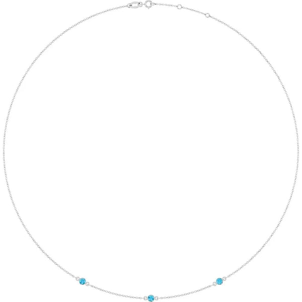Ricochet sur Luzège, Three Stone Aquamarine Bezel Station Necklace