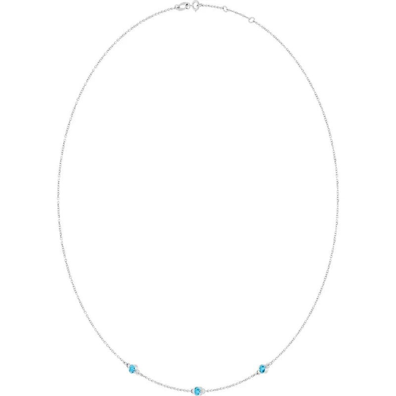 Ricochet sur Luzège, Three Stone Aquamarine Bezel Station Necklace