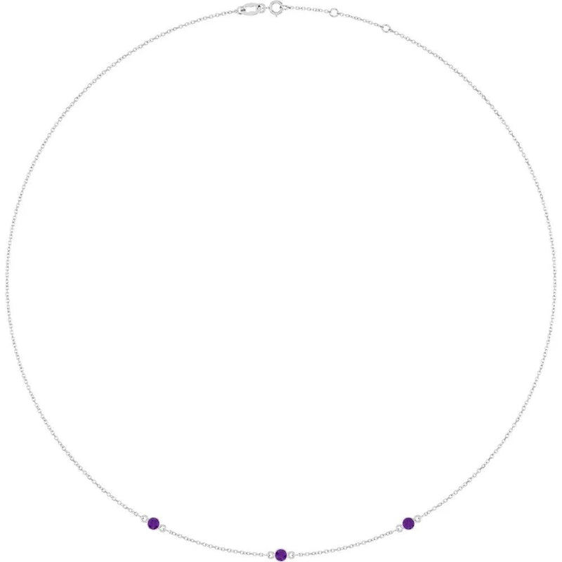 Ricochet sur Luzège, Three Stone Amethyst Bezel Station Necklace
