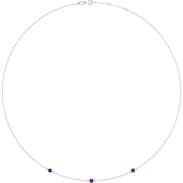 Ricochet sur Luzège, Three Stone Amethyst Bezel Station Necklace