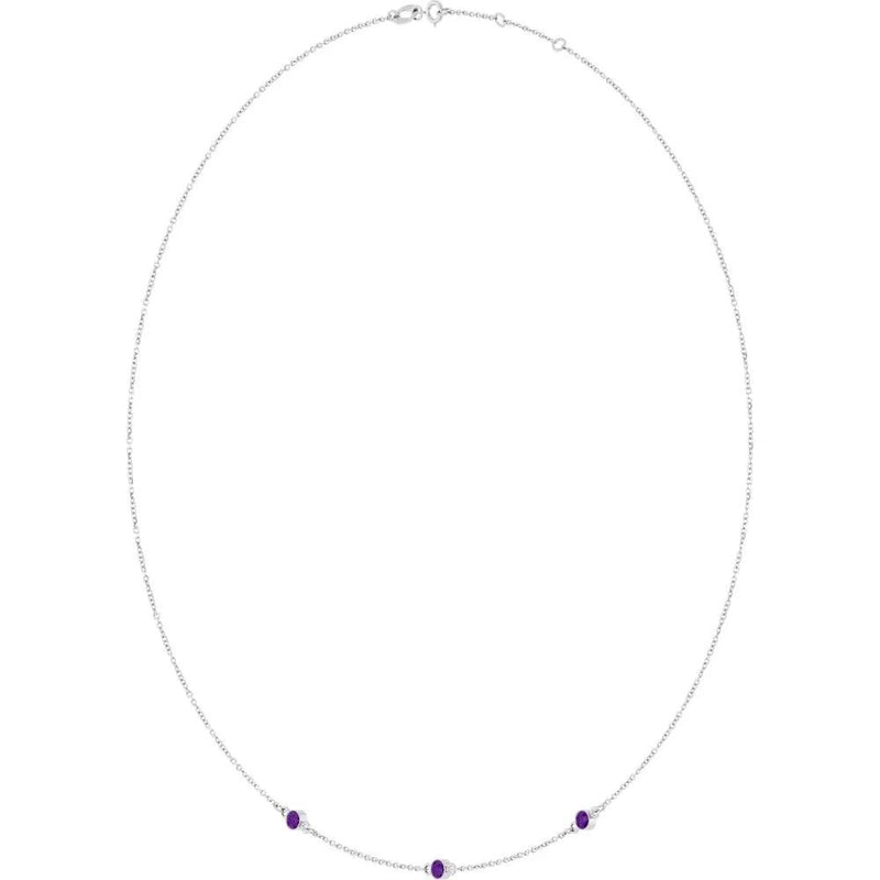 Ricochet sur Luzège, Three Stone Amethyst Bezel Station Necklace