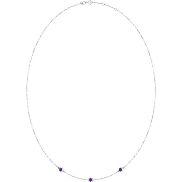 Ricochet sur Luzège, Three Stone Amethyst Bezel Station Necklace