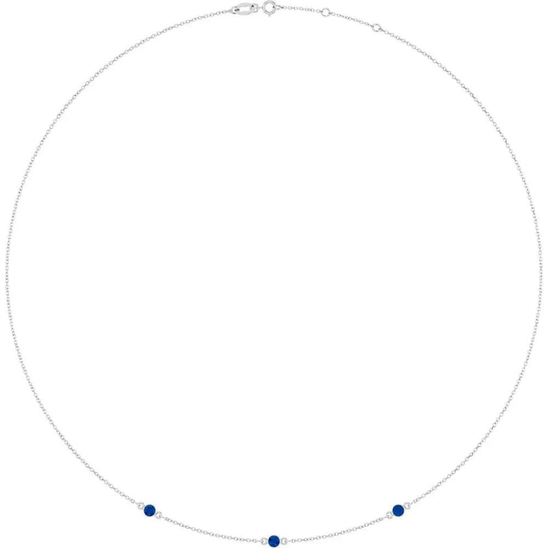 Rosée de Montmartre, Lab Grown Blue Sapphire Bezel Station Necklace