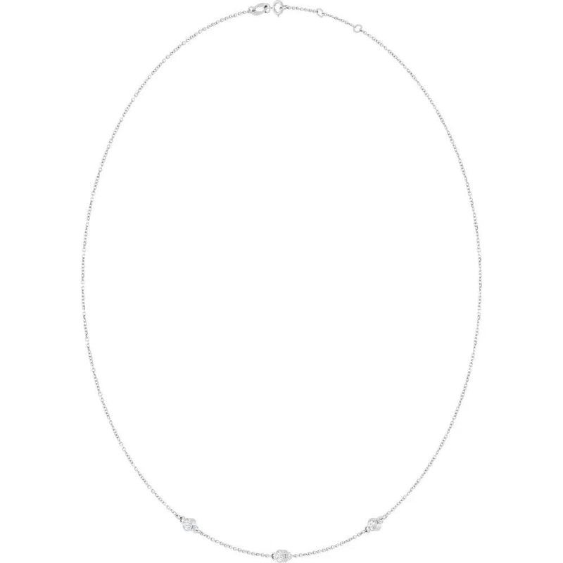 Ricochet sur Luzège, Rose Gold Three Stone Bezel Diamond Necklace