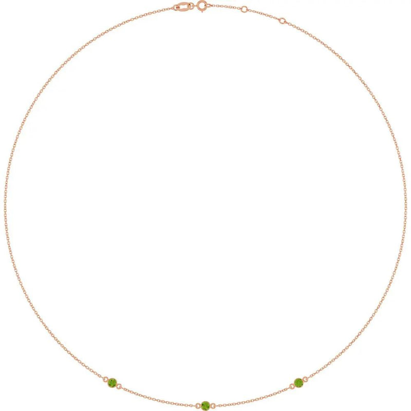 Rosée de Montmartre, Three Stone Peridot Bezel Station Necklace