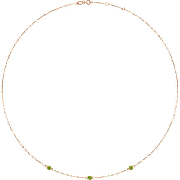 Rosée de Montmartre, Three Stone Peridot Bezel Station Necklace