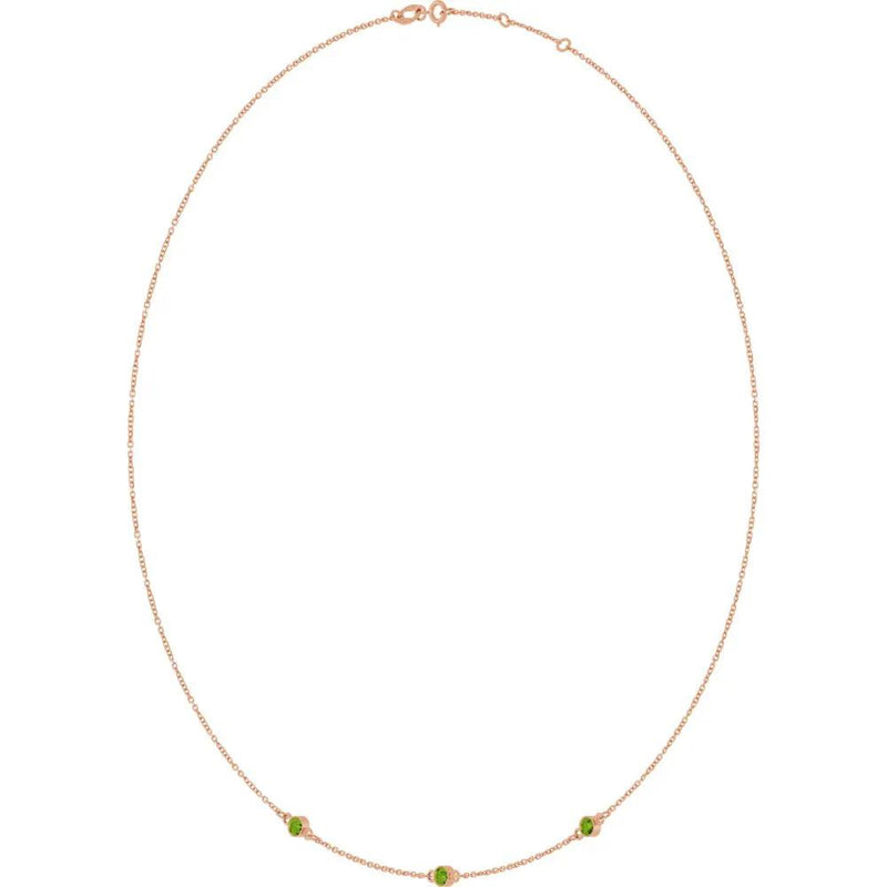 Rosée de Montmartre, Three Stone Peridot Bezel Station Necklace