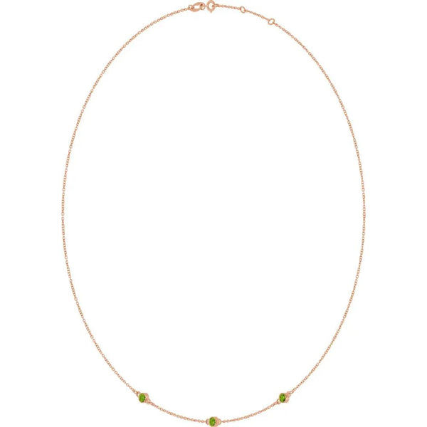 Rosée de Montmartre, Three Stone Peridot Bezel Station Necklace