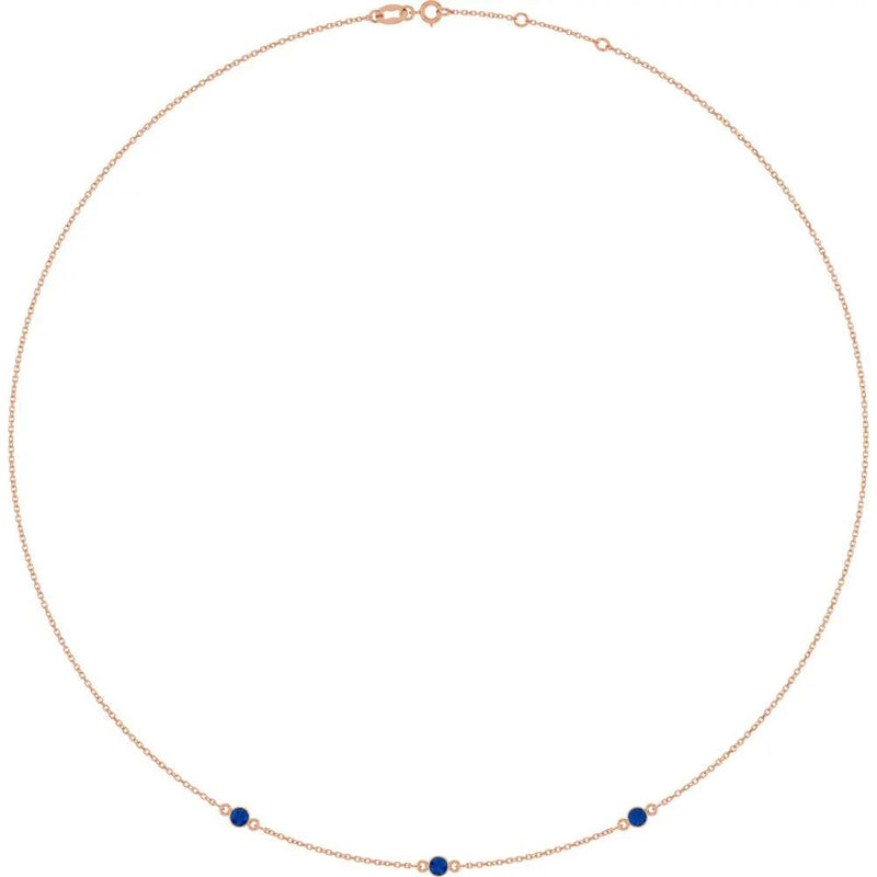 Rosée de Montmartre, Lab Grown Blue Sapphire Bezel Station Necklace