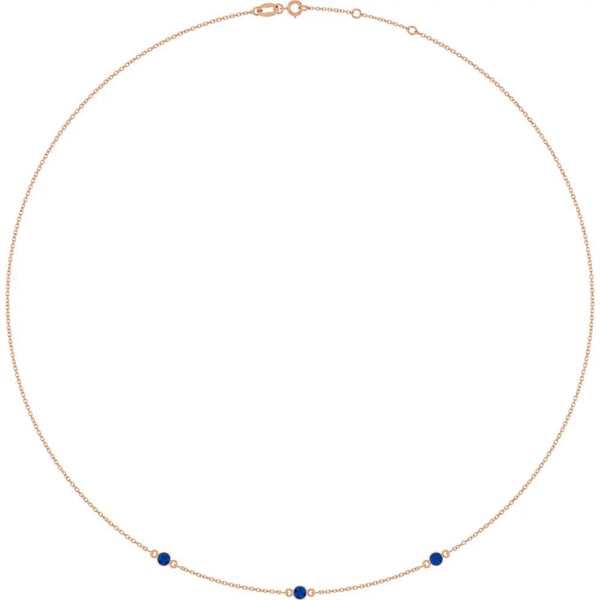 Rosée de Montmartre, Lab Grown Blue Sapphire Bezel Station Necklace