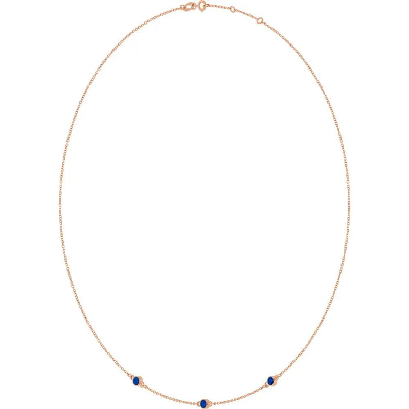 Rosée de Montmartre, Lab Grown Blue Sapphire Bezel Station Necklace
