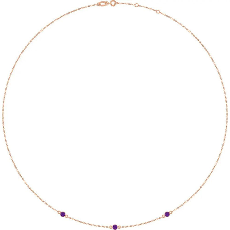 Ricochet sur Luzège, Three Stone Amethyst Bezel Station Necklace