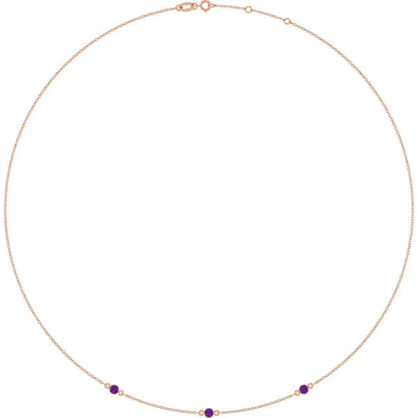Ricochet sur Luzège, Three Stone Amethyst Bezel Station Necklace