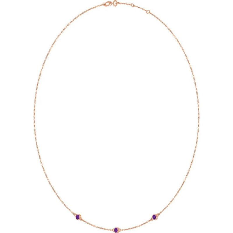 Ricochet sur Luzège, Three Stone Amethyst Bezel Station Necklace