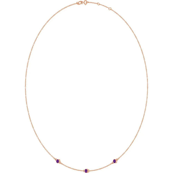 Ricochet sur Luzège, Three Stone Amethyst Bezel Station Necklace