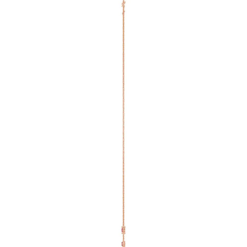 Rosée du Jardin des Plantes, Rose Gold Three Stone Ruby Bezel Station Necklace