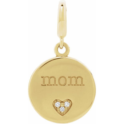 Natural Diamond Heart Mom Charm Pendant