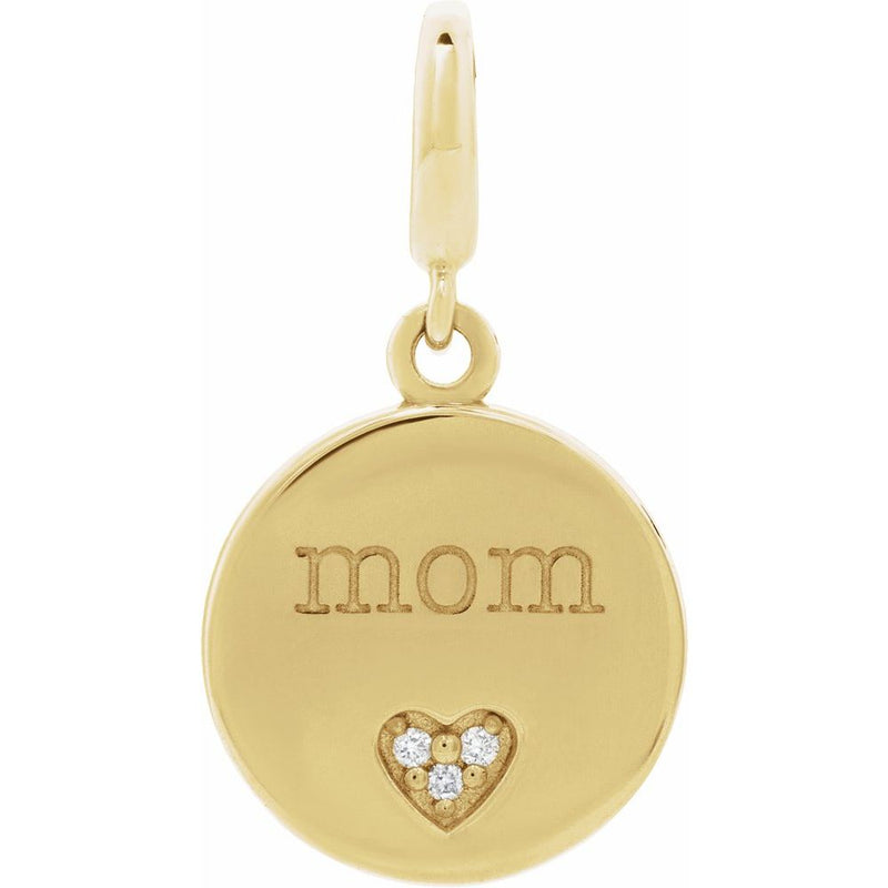 Natural Diamond Heart Mom Charm Pendant