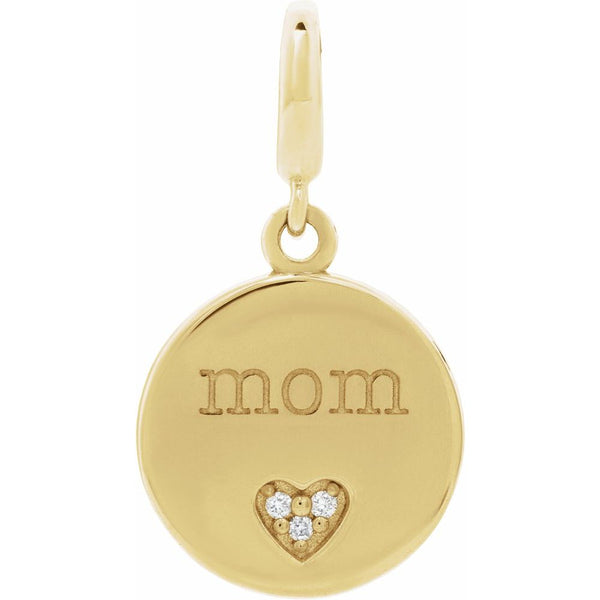 Natural Diamond Heart Mom Charm Pendant
