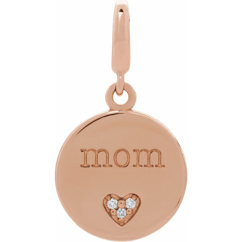 Natural Diamond Heart Mom Charm Pendant