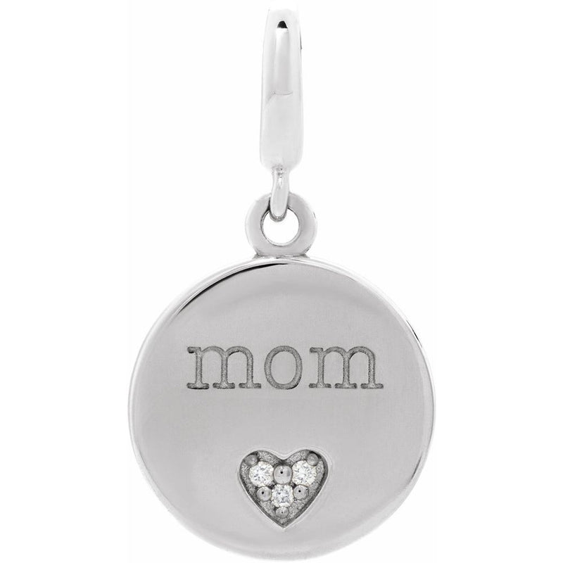 Natural Diamond Heart Mom Charm Pendant