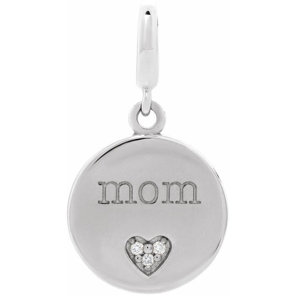 Natural Diamond Heart Mom Charm Pendant