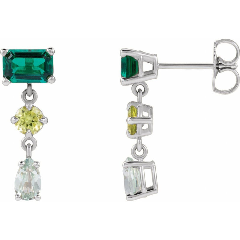 Natural Peridot, Lab-Grown Emerald & Green Sapphire Dangle Earrings