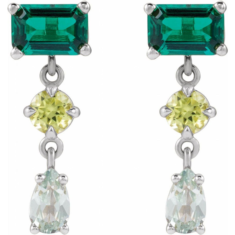Natural Peridot, Lab-Grown Emerald & Green Sapphire Dangle Earrings