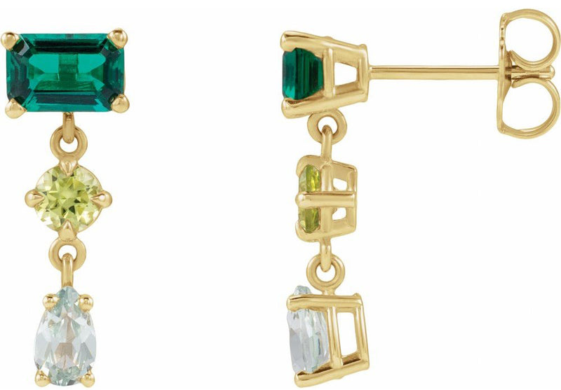 Natural Peridot, Lab-Grown Emerald & Green Sapphire Dangle Earrings