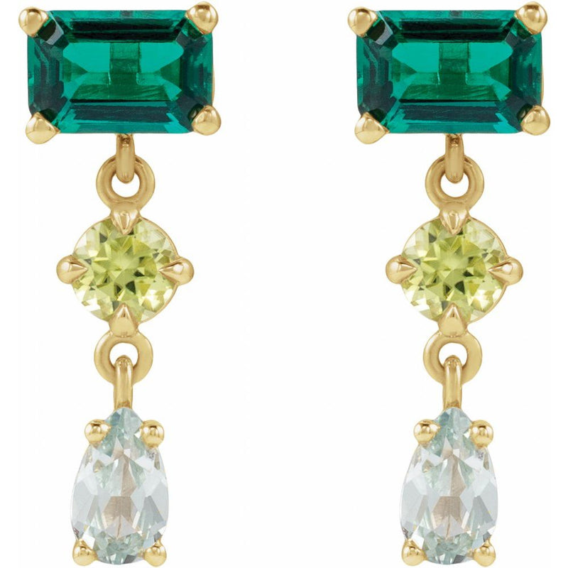 Natural Peridot, Lab-Grown Emerald & Green Sapphire Dangle Earrings