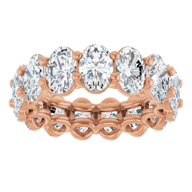 Rose gold eternity band ring with oval cut lab-grown diamonds