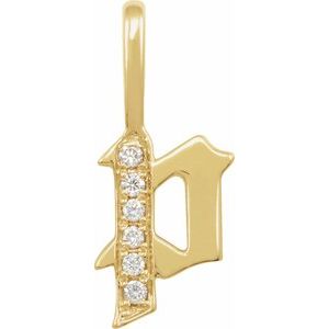 Natural Diamond Gothic Initial Charm Pendant